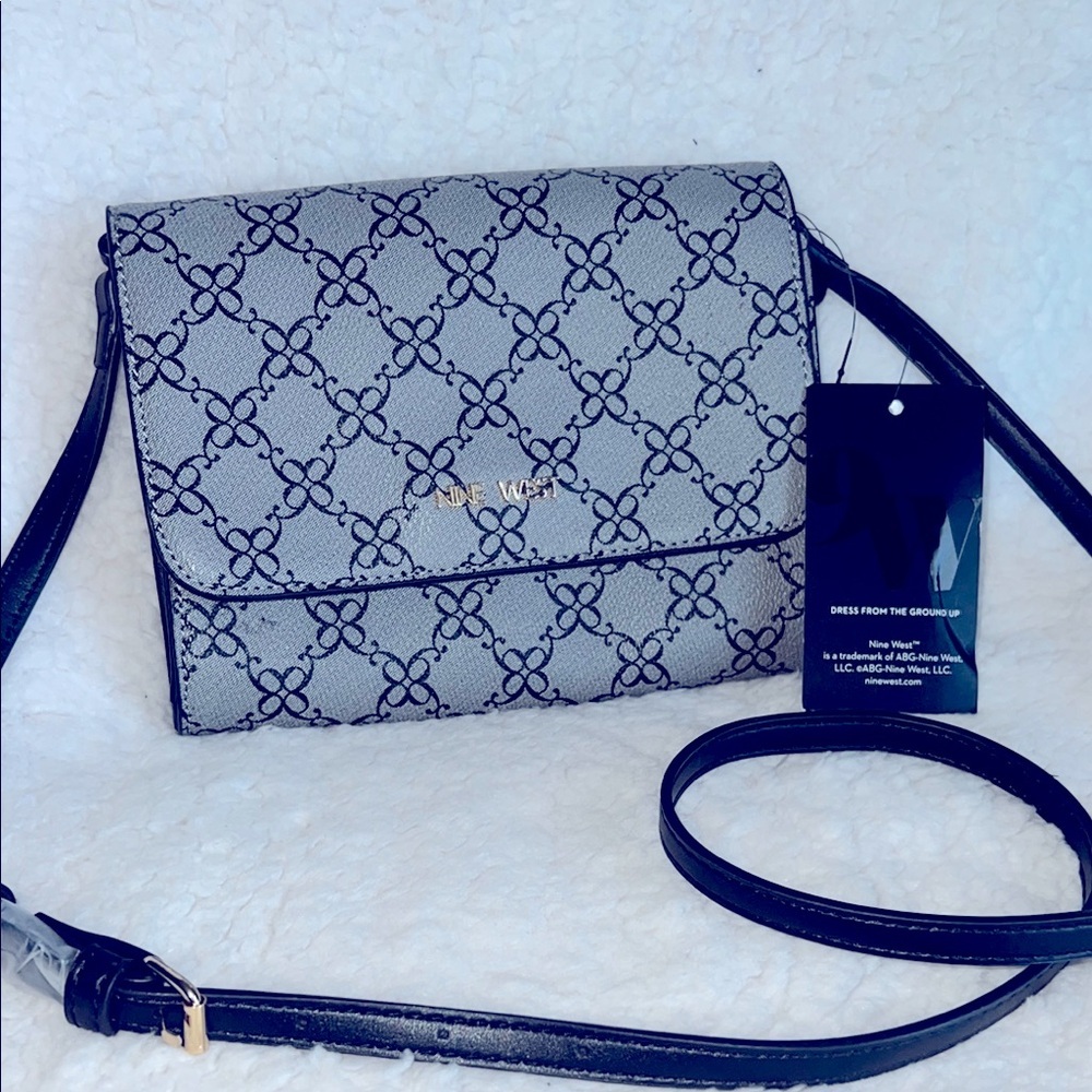 Nine West‎ Gray and Black Geometric Crossbody Bag
